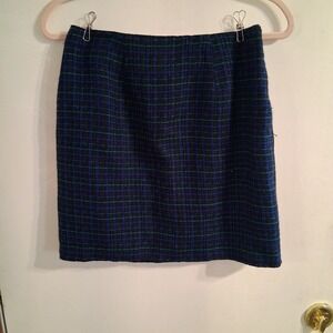 Vtg 80s  Vapor‎ Wave Black Neon Green Electric Blue Grid Plaid Skirt 9 EUC